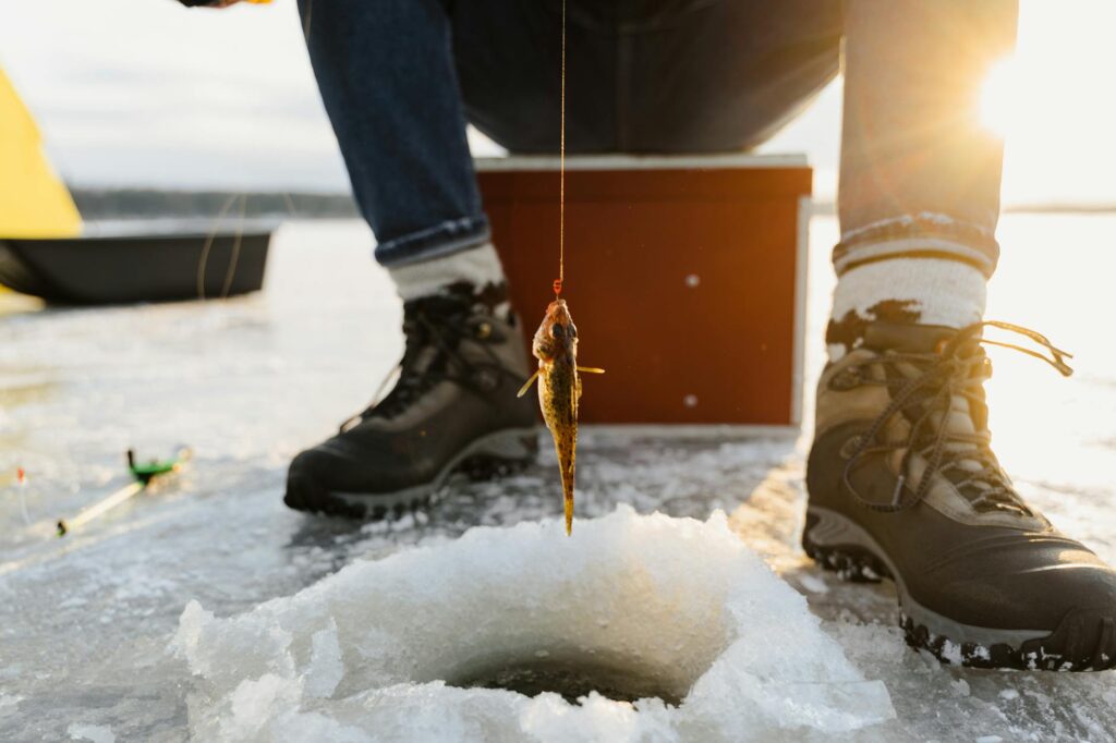 Ice fishing in Levi frozen lake