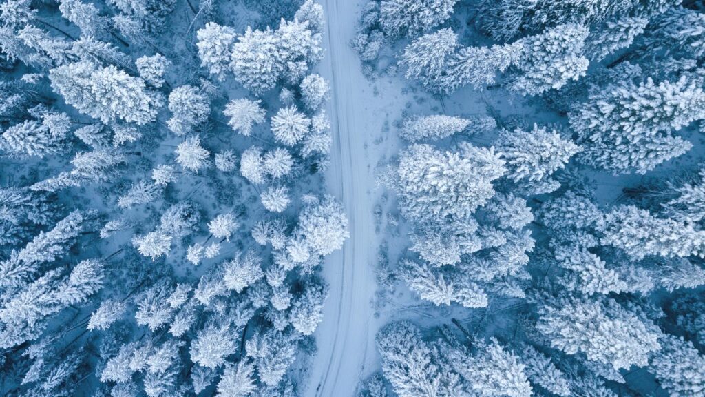 Snowy scenery from drone