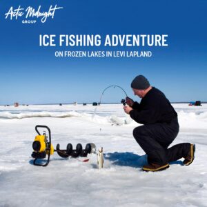 Ice Fishing Adventure on Frozen Lakes in Levi Lapland